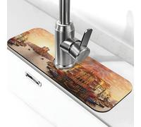 Beautiful Venice Canal View Print Stone Faucet Mat for Kitchen Sink,Diatomite Absorbent Mat, Tap Splash Guard for Bathroom Kitchen (15" X 5.5" )
