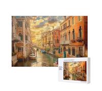 Beautiful Venice Canal View Printed 300 Pieces Jigsaw Puzzle with Storage Box, Wooden Puzzle for Adults and Kids, Family Fun Decorative Game, 40x28 CM