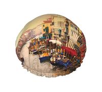 Beautiful Venice Canal View Printed Bathing Hats, Dual Layer Reusable Headgear, Large Hair Cover For Daily Skin Care