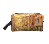 Beautiful Venice Canal View Printed Cosmetic Case with Handle, Lightweight Compact Storage for Makeup, Toiletries & Gadgets, Make up Organiser for Travel, School, Work