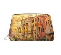 Beautiful Venice Canal View Printed Makeup Bag for Women Portable Leather Make up Bag Travel Zipper Cosmetic Bags Organizer