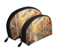 Beautiful Venice Canal View Printed Makeup Bags 2-Piece Portable Shell Travel Toiletry Bag Cosmetic Organizer Bag for Women