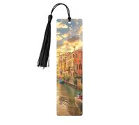 Beautiful Venice Canal View Printed Metal Bookmarks M - Black Lightweight Aluminium Book Marker for Books, Journals & Gifts, Ideal Book Lovers, Holiday Decor & Crafts