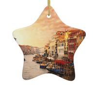 Beautiful Venice Canal View Printing Christian Christmas Tree Ornaments, Farmhouse Star Ornaments, Ceramic Star Shap For Holiday Decor