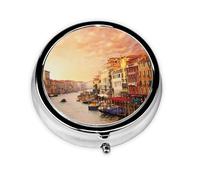 Beautiful Venice Canal View This Small, Round, Three-Compartment Travel Pill Box is Perfect for Storing Daily medications, Vitamins, and on-The-go.