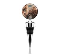 Beautiful Venice Canal View Wine Stopper Leakproof Wine Bottle Stopper with Silicone Reusable Wine Saver Keep Fresh Zinc Alloy Decorative Bottle Sealer for Bar Holiday Party Suitable
