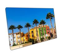 Beautiful Vibrant Promenade House Of The Ancient City Of Villajoyosa Spain Cityscape Wall Art Print On Canvas Picture For Home Office Decor 91x61cm (36x24In)