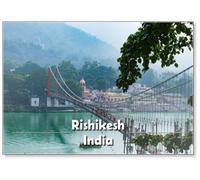 Beautiful View of Rishikesh in India 'ram Jhula' and 'lakshman Jhula' Suspension Bridge Beautiful Scenery with Boat in The River Ganges in Lake in The Mountains of Himalayas Tourism, Fridge Magnet