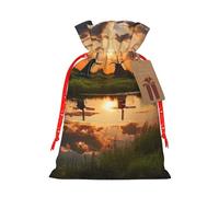 Beautiful view of the Netherlands Christmas Drawstring Gift Bags with Tags, Xmas Gift Bags with Red Christmas Ribbon, Reusable Gift Wrapping Bag Fabric Goody Gift Sacks for Party Presents Decorations