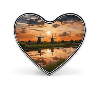Beautiful View of The Netherlands Heart Shape Lapel Pin Personalized Pinback Button Badges Retro Punk Button Pin Kawaii Heart Badges for Men Women Clothes Bags Hats & Gift
