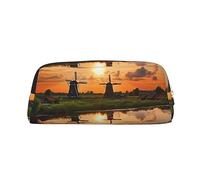 Beautiful view of the Netherlands Pencil Case Large Capacity Pencil Pouch Aesthetic Pen Bag Leather Makeup Bag for Women Men Travel Toiletry Bags Zipper Cosmetic Bag Wide-open Coin Pouch Purse, Silver