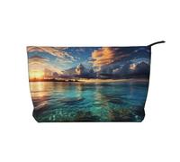 Beautiful View of The Sea Corduroy Makeup Bag Travel Organizer Bag Cosmetic Bag Large Wide-Open Pouch
