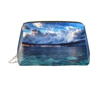 Beautiful View of The Sea Leather Makeup Bag Cosmetic Pouch Travel Organizer Toiletry Clutch