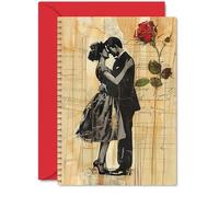 Beautiful Vintage Anniversary Cards - Retro Love - Happy Wedding Anniversary Card for Husband Wife Boyfriend Girlfriend, 5x7 Inch Unique Valentines Greeting Cards Gift