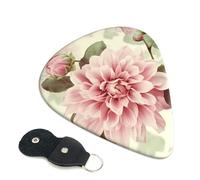 Beautiful vintage pink flower Guitar Picks 6 Pack with Leather Guitar Pick Holder Keychain, Plectrum Key Fob Cases Bag, Abstract Art Plectrum for Acoustic Electric Guitar, Ukulele 0.96mm