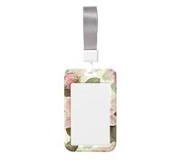 Beautiful Vintage Pink Flower ID Badge Holder with Lanyard Vertical Hard Plastic ID Card Case with Clear Window, Waterproof Work Badge Sleeve Fashion Card Protector Pouch for Women Men