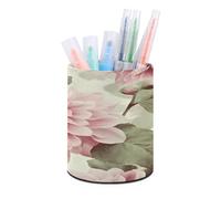 Beautiful Vintage Pink Flower Pen Holder Cute Leather Pencil Holder for Desk Stylish Multifunctional Pencil Cup Round Desktop Organizer Pen Organizer Pen Cup Makeup Brush Holder for Home Office