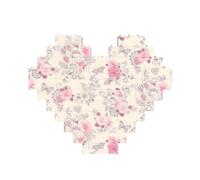 Beautiful vintage pink flower Printed Jigsaw Puzzle 10.8x12.8 CM, Heart-Shaped Puzzle Challenging Game for Adults, Fun Decorative Wall Decor