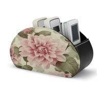 Beautiful Vintage Pink Flower Remote Control Holder with 5 Compartments Leather TV Remote Holders Multi-functional Remote Caddy Organizer Remote Organizer Controller Holder Nightstand Storages Box