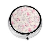 Beautiful Vintage Pink Flower This Small, Round Pill Box is a Portable Travel Medicine Organizer with Three compartments for Storing Daily medications.