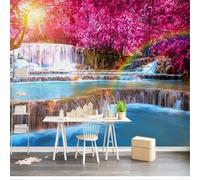 Beautiful Warm Flowing Waterfall Red Leaves Landscape 3D Wallpaper Silky Texture Home Study Office Grey Dining Room Sofa Bedroom Living Room TV Backdrop-400cm×280cm
