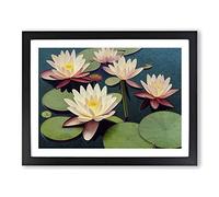 Beautiful Water Lily Flowers H1022 Framed Print for Living Room Bedroom Home Office Décor, Wall Art Picture Ready to Hang, Black A2 Frame (64 x 46 cm)