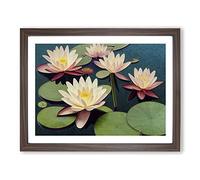 Beautiful Water Lily Flowers H1022 Framed Print for Living Room Bedroom Home Office Décor, Wall Art Picture Ready to Hang, Walnut A4 Frame (34 x 25 cm)