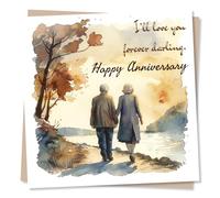 Beautiful Watercolour Anniversary Card For Partner - I'll Love You Forever Darling - Anniversary Card For Husband, Wife, Boyfriend, Girlfriend