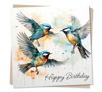 Beautiful Watercolour Birds - Happy Birthday Card for Bird and Nature Lovers - Made in UK