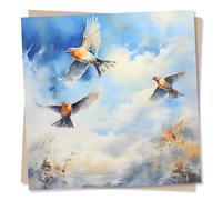 Beautiful Watercolour Birds In The Sky - Blank Greetings Card - Made in UK