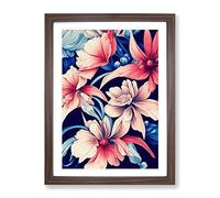 Beautiful Watercolour Flowers No.1 Framed Print for Living Room Bedroom Home Office Décor, Wall Art Picture Ready to Hang, Walnut A4 Frame (34 x 25 cm)