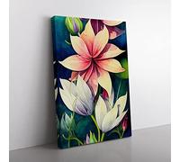 Beautiful Watercolour Flowers No.6 Canvas Wall Art Print Ready to Hang, Framed Picture for Living Room Bedroom Home Office Décor, 50x35 cm (20x14 Inch)