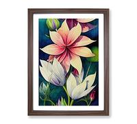 Beautiful Watercolour Flowers No.6 Framed Print for Living Room Bedroom Home Office Décor, Wall Art Picture Ready to Hang, Walnut A4 Frame (34 x 25 cm)