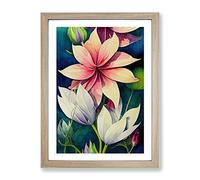 Beautiful Watercolour Flowers No.6 Framed Print for Living Room Bedroom Home Office Décor, Wall Art Picture Ready to Hang, Oak A4 Frame (34 x 25 cm)