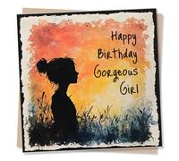 Beautiful Watercolour Happy Birthday Card for Girl - Well Wishes, Colourful, Gorgeous - Woman, Beauty - For Women, Relative, Sister, Mother, Friend, Daughter