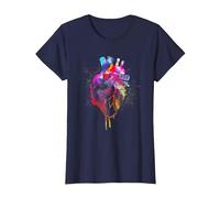 Beautiful Watercolour Heart Organ Human Body Anatomy T-Shirt, Women, Navy Blue, Medium
