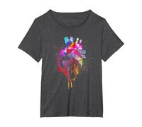 Beautiful Watercolour Heart Organ Human Body Anatomy T-Shirt, Women's Plus, Dark Heather Grey, 3X