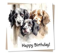 Beautiful Watercolour Three Dogs Happy Birthday Card - Special Card For Family and Friends - Pet Lovers - Heartfelt Greetings Wish for Women, Men - Made in UK