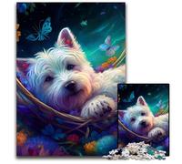 Beautiful West Highland Terrier Jigsaw Puzzles for Adults 1000 Piece Wooden Jigsaw Puzzles Family Game Night Fun, DIY Decorative Artwork 50x75CM/19.68x29.52inch