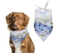 Beautiful White Blue Flowers Dog Bandanas Cute Soft Cotton Puppy Scarves Washable Daily Summer Durable Triangle Reversible Bibs Suitable for Small Medium Large Dogs and Cats