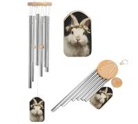 Beautiful White Bunny Wearing A Floral Crown Wind Chimes Memorial Deep Tone Windchime with 6 Aluminum Tubes Outdoor Backyard Garden Decoration