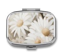 Beautiful White Daisies Flowers Pill Box 2 Compartment Portable Medicine Pill Case Travel Pill Organizer for Pocket Purse