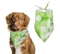 Beautiful White Flowers Green Dog Bandanna Adjustable Pet Triangle Kerchief Scarf for Cat And Dog
