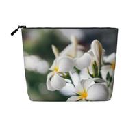 Beautiful White Frangipani Wake Plumeria Flowers, Cosmetic Bag Imitation Linen Makeup Bag Portable Travel Toiletry Bag