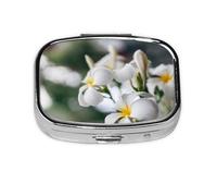 Beautiful White Frangipani Wake Plumeria Flowers,Meta Pill Box 2 Compartment Medicine Case,Portable Organizer,Rectangle Meta Portable Organizer Pill Box 965 Compartment Medicine Case
