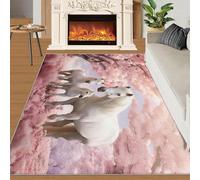Beautiful White Horse Home Decoe Rug， Romantic Pink Flowers Forest Anti-Slip Washable Rugs， Apply To Living Room Bedroom Dining Room Corridor (140x200cm)