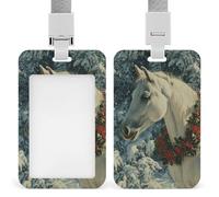 Beautiful White Horse ID Badge Holder Retractable Clip Card Holder Card Protector Name Badge Name Tag for Work Office Doctor Nurse