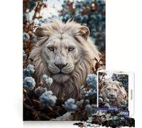 Beautiful White Lion in Bloom 1000 Piece Jigsaw Puzzles for Adults Jigsaw Memory Strength Pleasant Downtime Fine Cut Meaningful Gift (38x26cm)