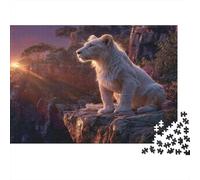 Beautiful White Lioness Sitting on The Edge of A Cliff,Rätsel Für Erwachsene 1000pcs (75x50cm),Herausforderungsspiele