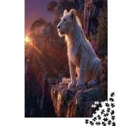 Beautiful White Lioness Sitting on The Edge of A Cliff1000 Piece Impossible for Adults Games Gifts Kids Challenge Jigsaw